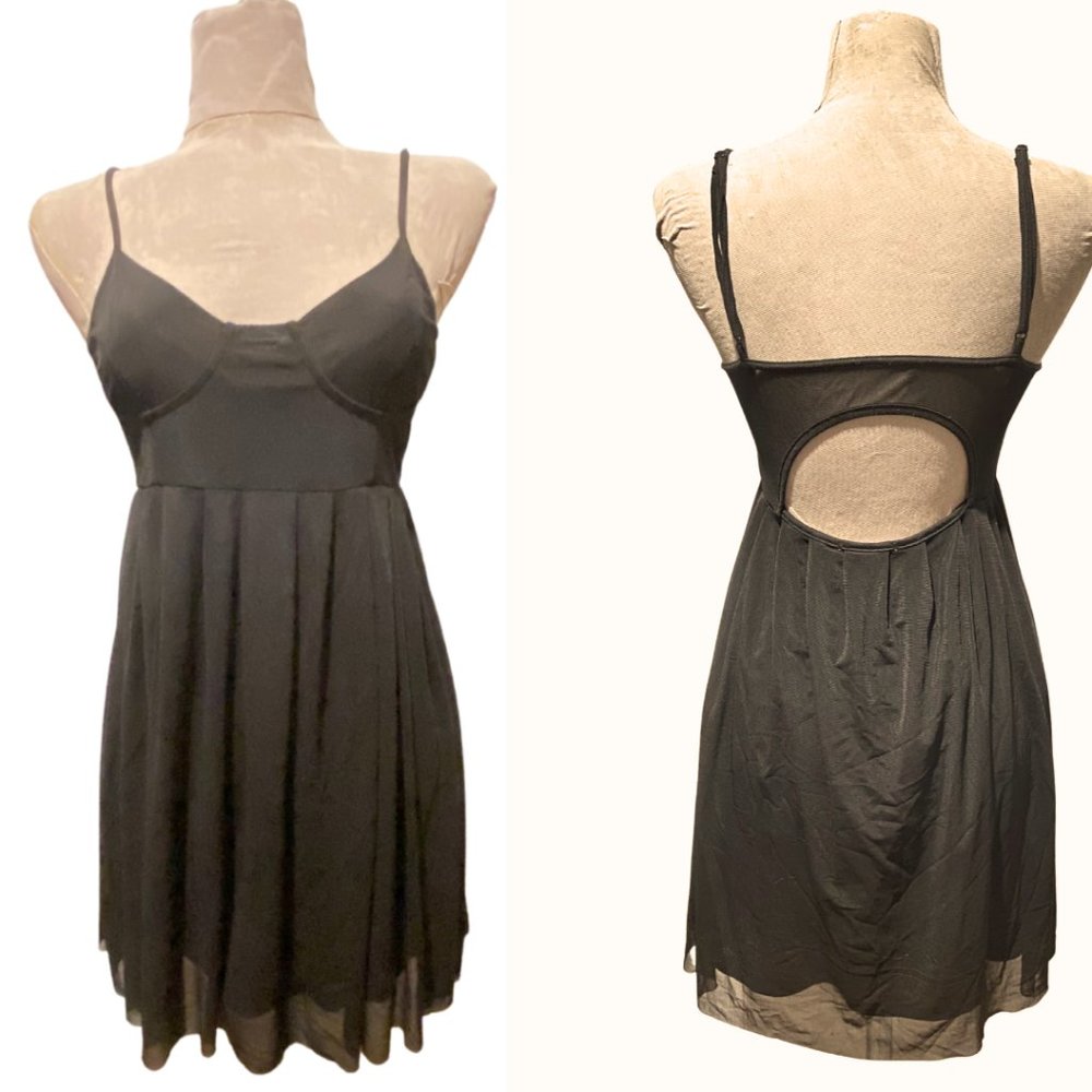 Nameless Corset spaghetti pleated black dress sz L